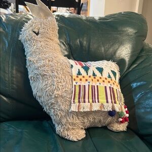 Llama Shaped Accent Pillow with Multicolor Blanket